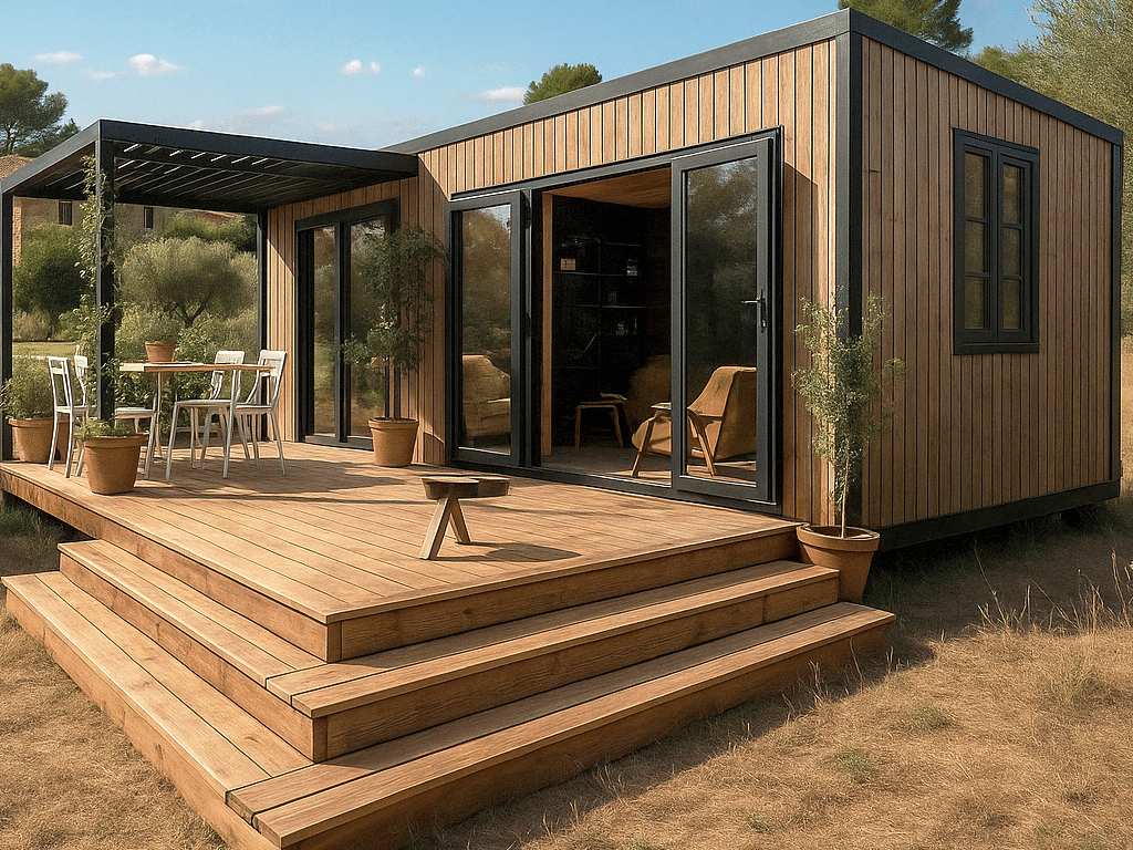 Une pièce en plus dans le jardin, cette nouvelle pièce peut servir pour la location saisonnière, d'un bureau cabinet a domicile, d'une chambre d'amis ou d'hôtes, d’un espace détente et loisirs. La solution optimale pour générer un revenu complémentaire. Créez un espace de vie dans le jardin.